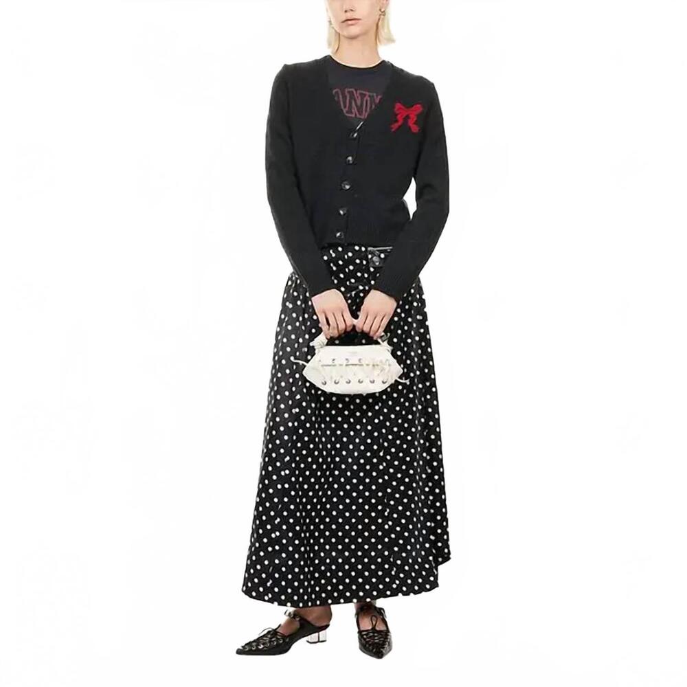 NEW GANNI graphic wool cardigan in dark grey